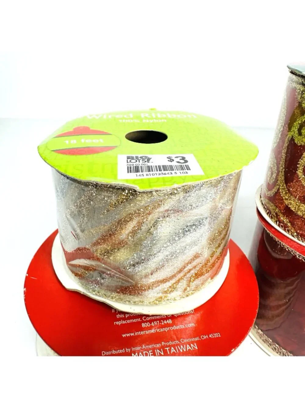 Holiday Christmas Ribbon Lot of 6 Red Gold Silver Sparkling Crafts Decor NEW!